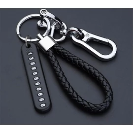 Fonott műbőr kulcstartó, távirányító tartó telefonszám regiszterrel és karabinerrel