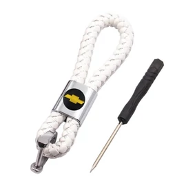 Chevrolet kulcstartó, távirányító tartó fonott műbőr - Fehér