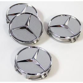 Mercedes felniközép kupak szett - 75 mm-es, 3D kivitel, ezüst 