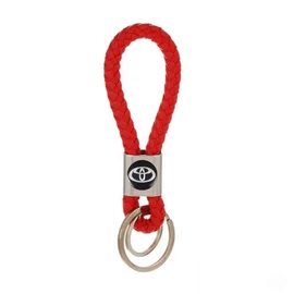 Toyota fonott bőr kulcstartó, távirányító tartó dupla kulcskarikával - Piros