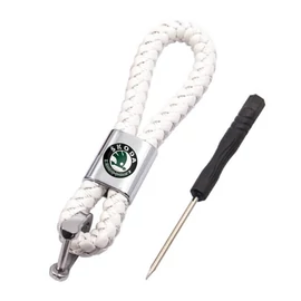 Skoda kulcstartó, távirányító tartó fonott műbőr - Fehér