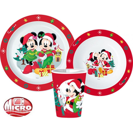 Minnie és Mickey étkészlet, micro műanyag szett pohárral - Karácsonyi mintával 