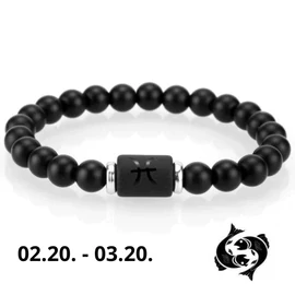 Halak horoszkópos, csillagjegyes ásvány ónix karkötő férfi - Ezüst színű köztessel