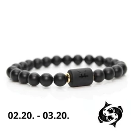 Halak horoszkópos, csillagjegyes ásvány ónix karkötő férfi - Arany színű köztessel