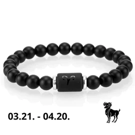 Kos horoszkópos, csillagjegyes ásvány ónix karkötő férfi - Ezüst színű köztessel