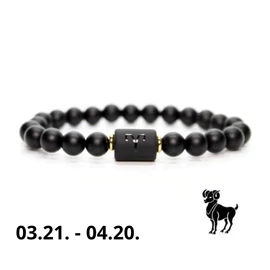 Kos horoszkópos, csillagjegyes ásvány ónix karkötő férfi - Arany színű köztessel