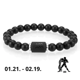 Vízöntő horoszkópos, csillagjegyes ásvány ónix karkötő férfi - Ezüst színű köztessel