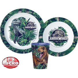 Jurassic World étkészlet, micro műanyag szett pohárral