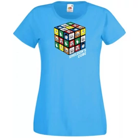 Azúrkék Agymenők női rövid ujjú póló - Sheldon mágikus kockája