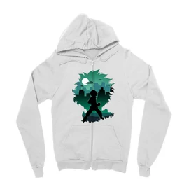 Fehér Hősakadémia zipzáros pulóver - Izuku silhouette