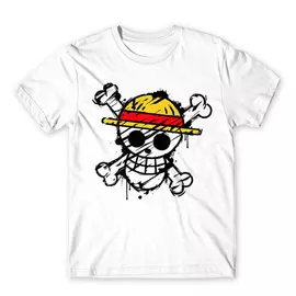 Fehér One Piece férfi rövid ujjú póló - Grunge Logo