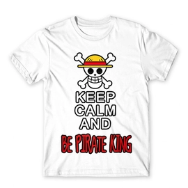 Fehér One Piece férfi rövid ujjú póló - Keep Calm and Be Pirate King