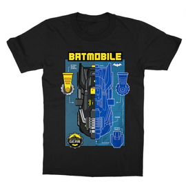 Fekete Batman gyerek rövid ujjú póló - Batmobile Blueprint