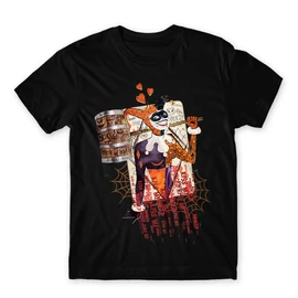 Fekete Harley Quinn férfi rövid ujjú póló - Comic Harley Card