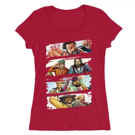 Piros Bud Spencer női O-nyakú póló - Bud and Terence posters