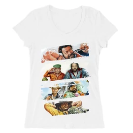 Fehér Bud Spencer női V-nyakú póló - Bud and Terence posters