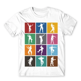 Fehér Fortnite férfi rövid ujjú póló - Fortnite Dance Silhouettes
