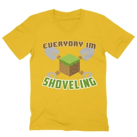 Citromsárga Minecraft férfi V-nyakú ujjú póló - Everyday I’m shoveling