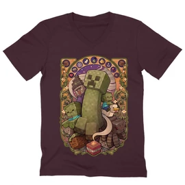 Bordó Minecraft férfi V-nyakú póló - Art Nouveau
