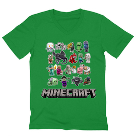 Zöld Minecraft férfi V-nyakú póló - Minecraft characters