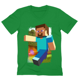 Zöld Minecraft férfi V-nyakú póló - Clipart