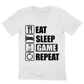 Fehér Minecraft férfi V-nyakú póló - Eat, sleep, game, repeat