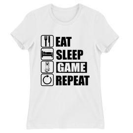 Fehér Minecraft női rövid ujjú póló - Eat, sleep, game, repeat