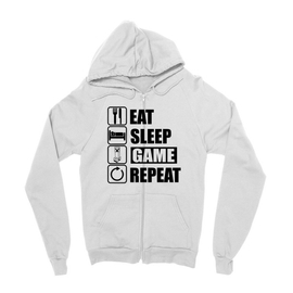 Fehér Minecraft zipzáros pulóver - Eat, sleep, game, repeat