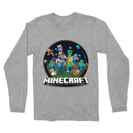 Sportszürke Minecraft férfi hosszú ujjú póló - Kerek Minecraft logó 2