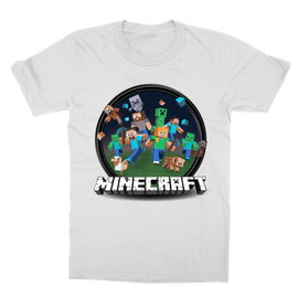 Fehér Minecraft gyerek rövid ujjú póló - Kerek Minecraft logó II.