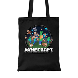 Fekete Minecraft vászontáska - Kerek Minecraft logó 2