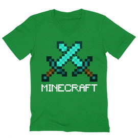 Zöld Minecraft férfi V-nyakú póló - Swords
