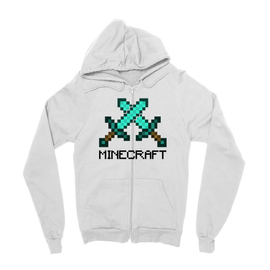 Fehér Minecraft zipzáros pulóver - Swords