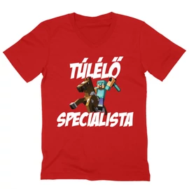 Piros Minecraft férfi V-nyakú póló - Túlélő specialista