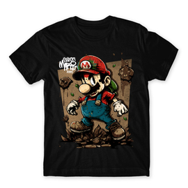 Fekete Super Mario férfi rövid ujjú póló - Grunge