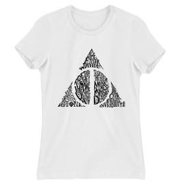 Fehér Harry Potter női rövid ujjú póló - Deathly hallows text