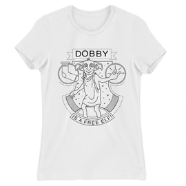 Fehér Harry Potter női rövid ujjú póló - Dobby Lineart