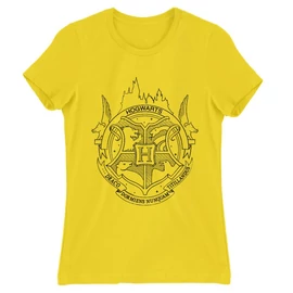 Citromsárga Harry Potter női rövid ujjú póló - Hogwarts Logo Lineart