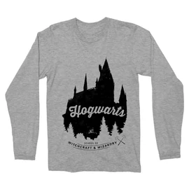 Sportszürke Harry Potter férfi hosszú ujjú póló - Hogwarts Silhouette