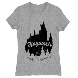 Sportszürke Harry Potter női rövid ujjú póló - Hogwarts Silhouette
