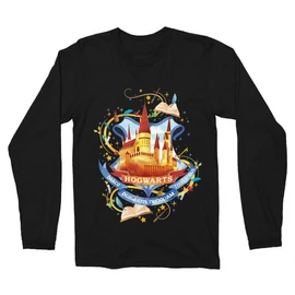 Fekete Harry Potter férfi hosszú ujjú póló - Hogwarts Watercolor