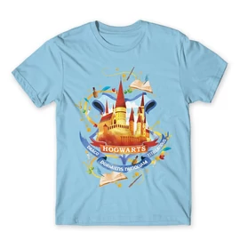 Világoskék Harry Potter férfi rövid ujjú póló - Hogwarts Watercolor