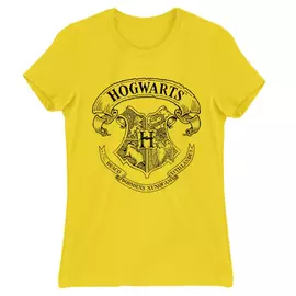 Citromsárga Harry Potter női rövid ujjú póló - Hogwarts outline logo
