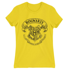 Citromsárga Harry Potter női rövid ujjú póló - Hogwarts outline logo