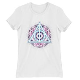 Fehér Harry Potter női rövid ujjú póló - Neon Deathly Hallows