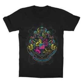 Fekete Harry Potter gyerek rövid ujjú póló - Neon Hogwarts 