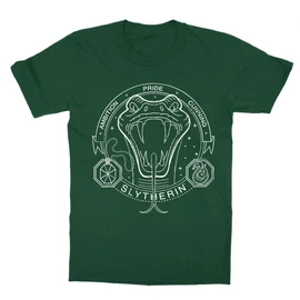 Sötétzöld Harry Potter gyerek rövid ujjú póló - Slytherin Lineart