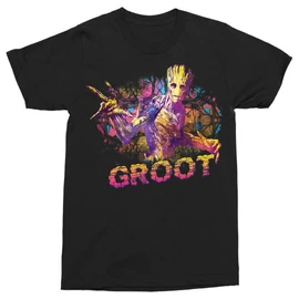 Fekete A galaxis őrzői férfi rövid ujjú póló - Groot Colors