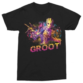 Fekete A galaxis őrzői férfi rövid ujjú póló - Groot Colors