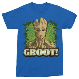 Királykék A galaxis őrzői férfi rövid ujjú póló - Groot Face